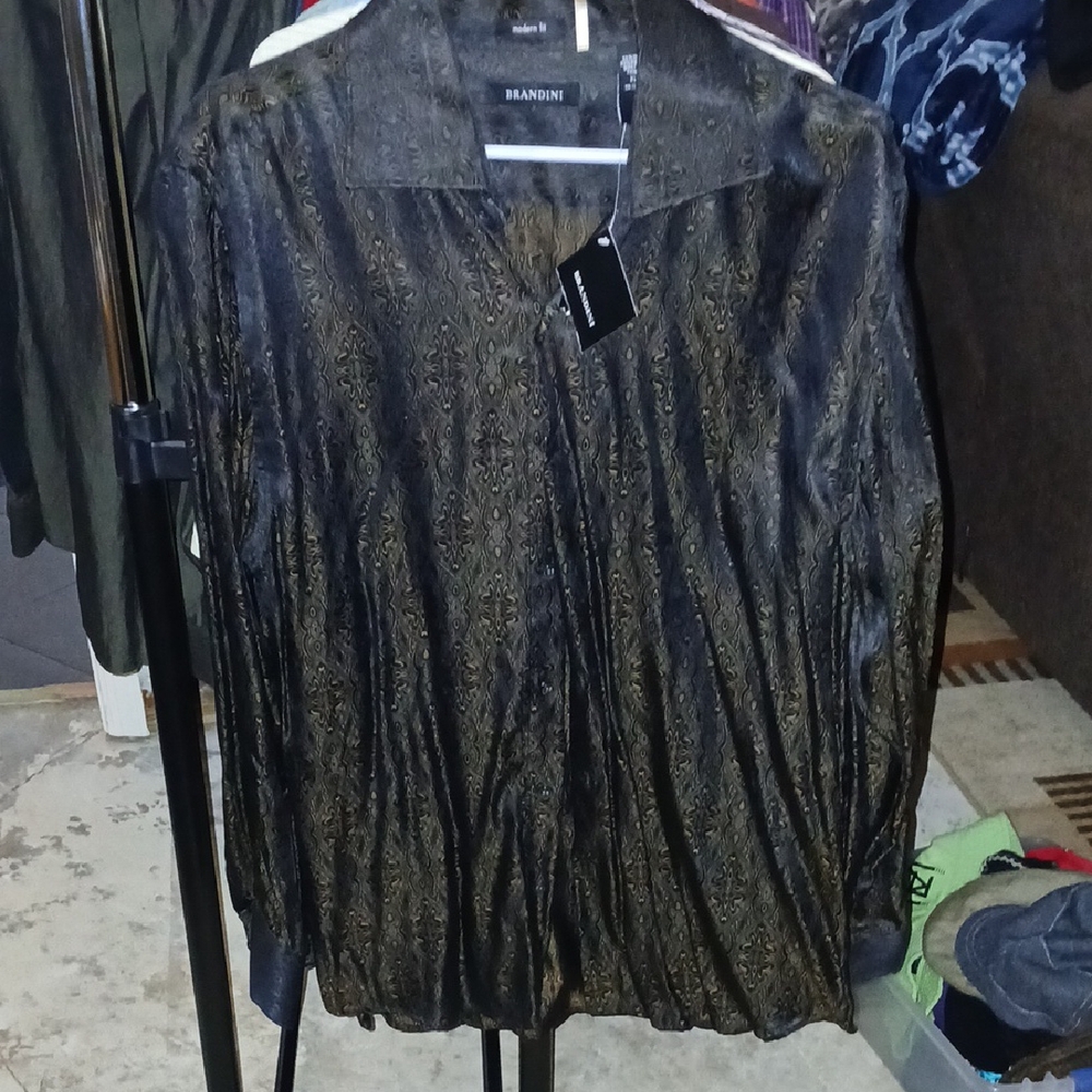 Brandini Black and Gold Silk Paisley Shirt